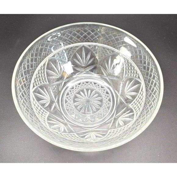 Vintage Cut Glass Serving Bowl With Intricate Diamond & Starburst Pattern JJ3815 - Picture 7 of 10